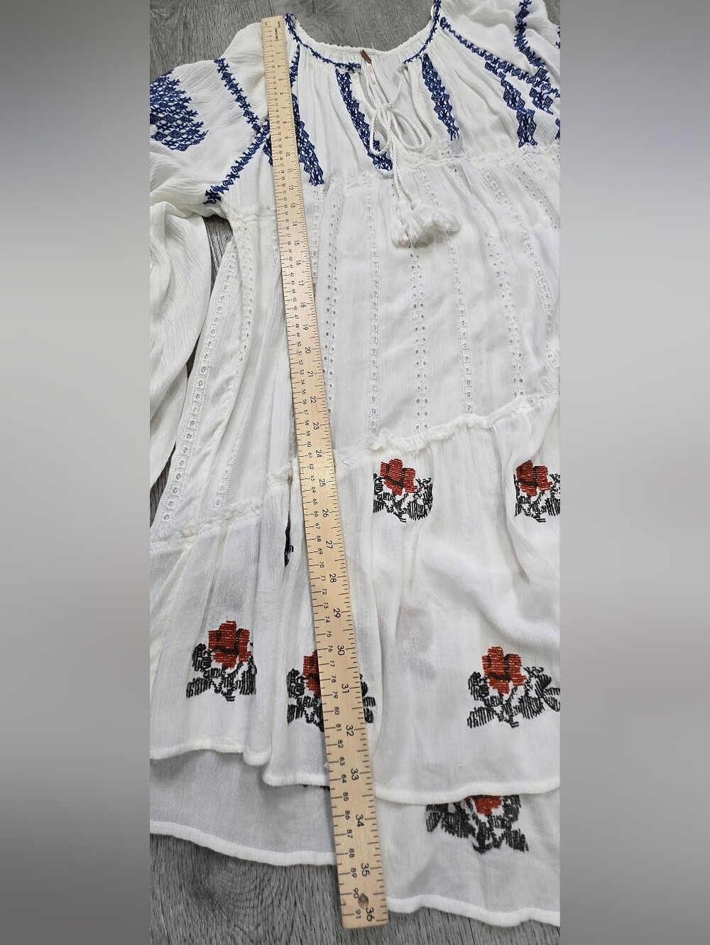 Free People Wild Horses Embroidered Mini Dress Medium White Blue Boho - Picture 10 of 15